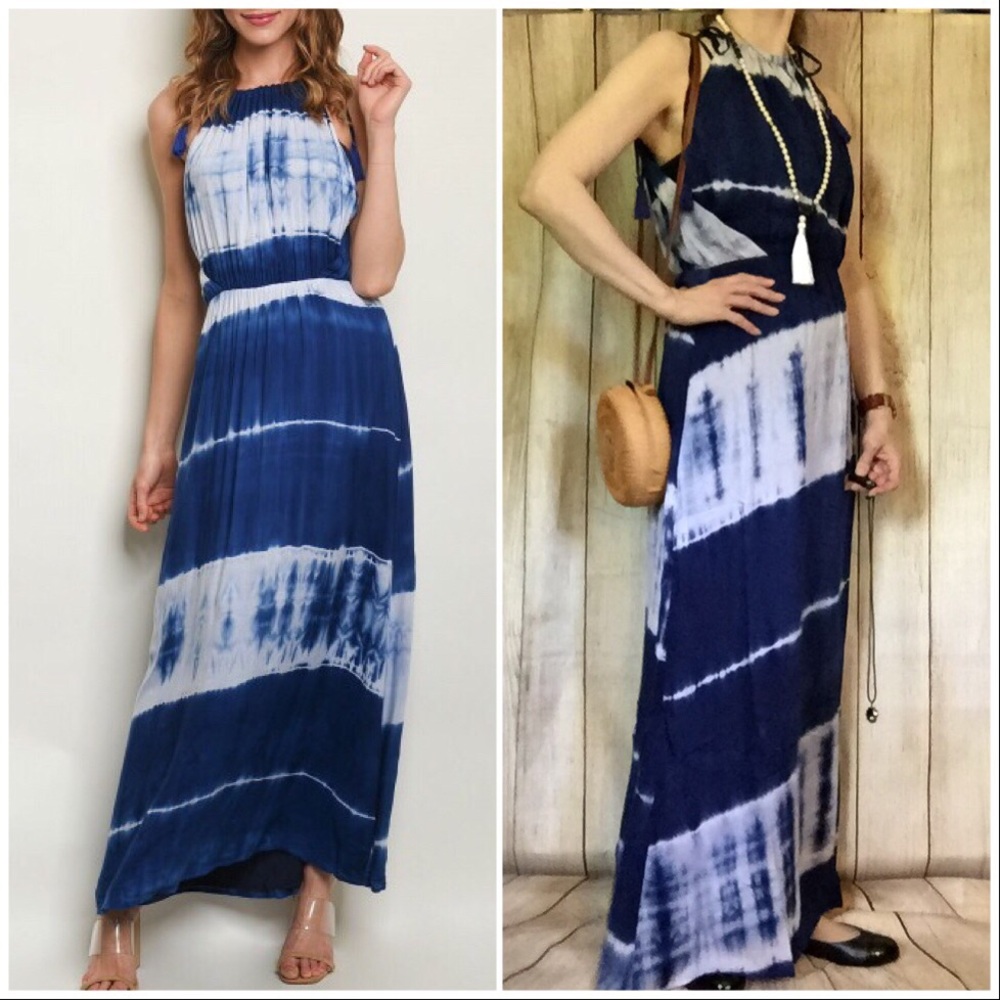 Blue/White Tie Dye Maxi Dress - Picture 2 of 5